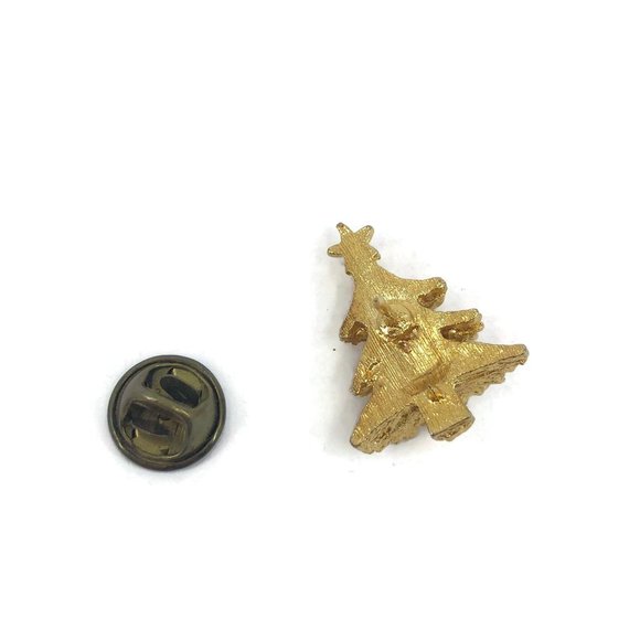 Small Gold Tone Christmas Tree Lapel Pin - Picture 2 of 5